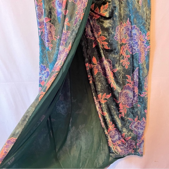 Free People Poets Velvet Sarong midi skirt M Green floral NEW Elastic waist NWT - Picture 5 of 8